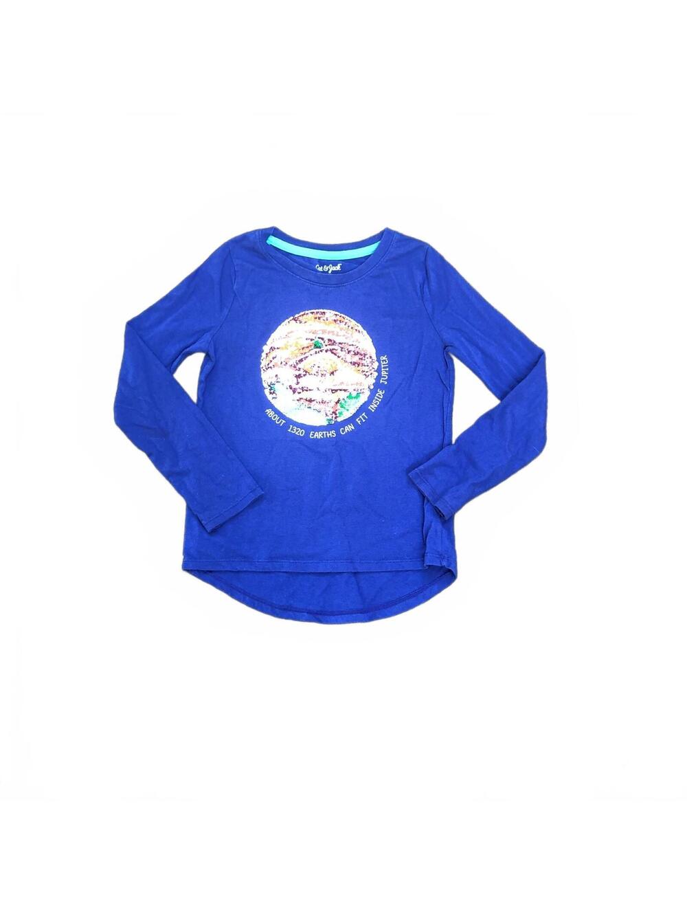 Cat & Jack Blue Long Sleeve T-Shirt with Jupiter Graphic for Kids M 7/8